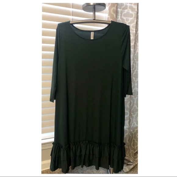 Plus size hunter green Zenana ruffle bottom dress - Picture 4 of 4